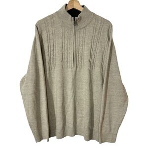 Haggar Clothing Men’s Beige Pullover 1/4 Zip‎ Mock Neck Tight Cable Knit XL